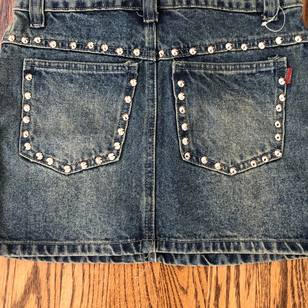 Distressed Denim Studded Mini Skirt With Small Gem Accents Size Medium
